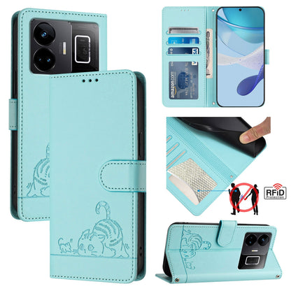 Realme GT3 5G Cat and Mouse Embossed PU Leather RFID Case with Wallet Slots, Anti-Fall Protection, Kickstand, and Lanyard-buycases.co.uk