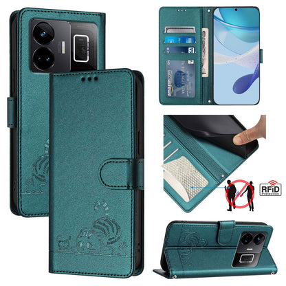 Realme GT3 5G Cat and Mouse Embossed PU Leather RFID Case with Wallet Slots, Anti-Fall Protection, Kickstand, and Lanyard-buycases.co.uk