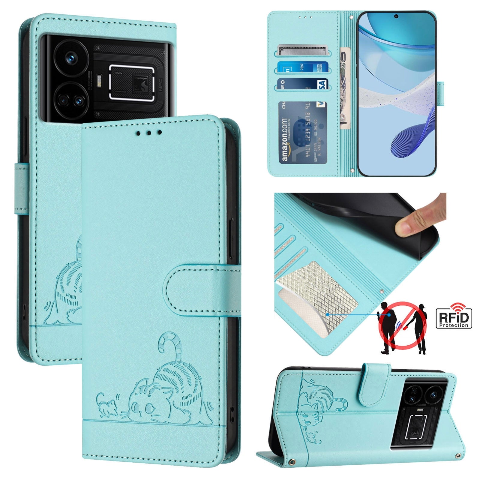 Realme GT5 5G 240W Cat and Mouse Embossed PU Leather RFID Case with Wallet Slots, Anti-Fall Protection, Kickstand, and Lanyard-buycases.co.uk