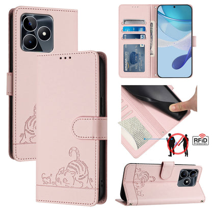 Realme Narzo N53 4G Global Cat and Mouse Embossed PU Leather RFID Case with Wallet Slots, Anti-Fall Protection, Kickstand, and Lanyard-buycases.co.uk
