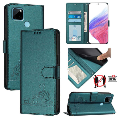 Realme C21Y Cat and Mouse Embossed PU Leather RFID Case with Wallet Slots, Anti-Fall Protection, Kickstand, and Lanyard-buycases.co.uk