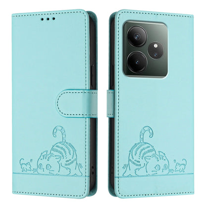 Realme GT 6 5G Global Cat and Mouse Embossed PU Leather RFID Case with Wallet Slots, Anti-Fall Protection, Kickstand, and Lanyard-buycases.co.uk