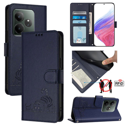 Realme GT 6 5G Global Cat and Mouse Embossed PU Leather RFID Case with Wallet Slots, Anti-Fall Protection, Kickstand, and Lanyard-buycases.co.uk