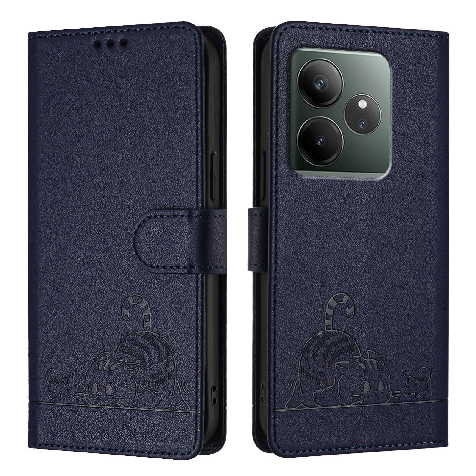 Realme GT 6 5G Global Cat and Mouse Embossed PU Leather RFID Case with Wallet Slots, Anti-Fall Protection, Kickstand, and Lanyard-buycases.co.uk