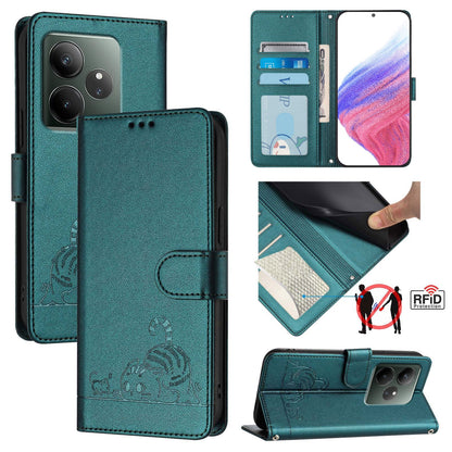 Realme GT 6T 5G Global Cat and Mouse Embossed PU Leather RFID Case with Wallet Slots, Anti-Fall Protection, Kickstand, and Lanyard-buycases.co.uk