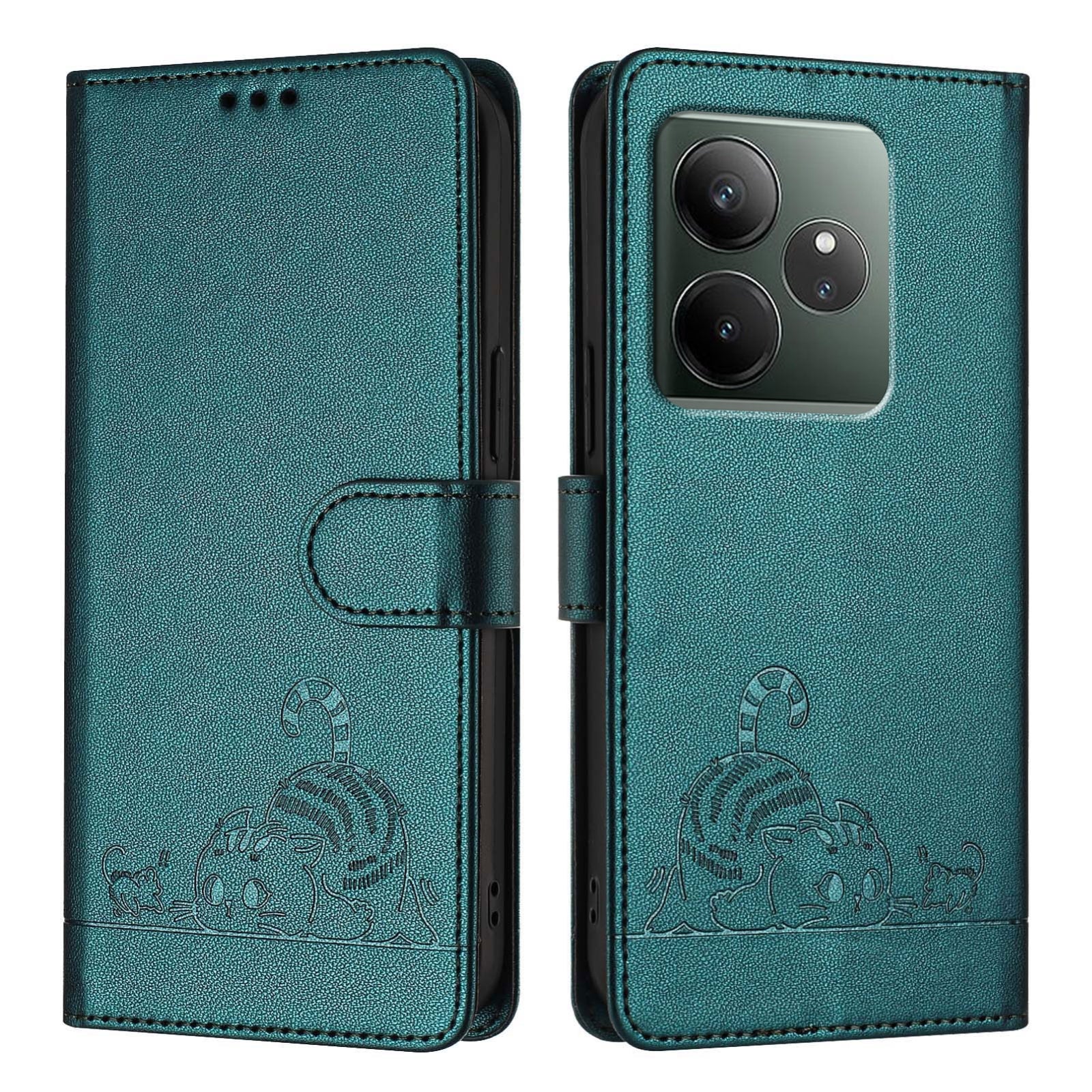 Realme GT 6T 5G Global Cat and Mouse Embossed PU Leather RFID Case with Wallet Slots, Anti-Fall Protection, Kickstand, and Lanyard-buycases.co.uk