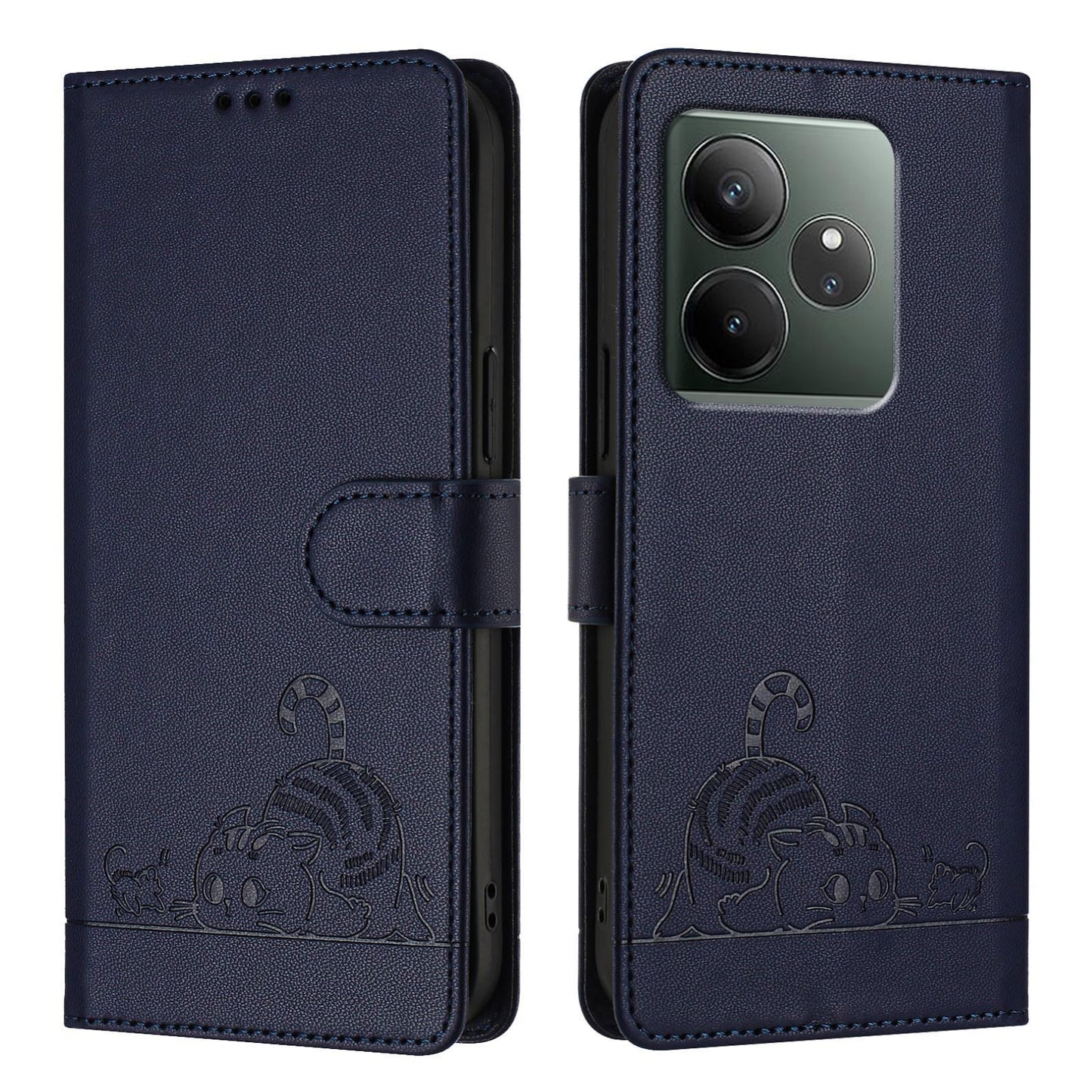 Realme GT 6T 5G Global Cat and Mouse Embossed PU Leather RFID Case with Wallet Slots, Anti-Fall Protection, Kickstand, and Lanyard-buycases.co.uk