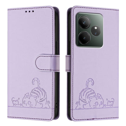 Realme GT 6T 5G Global Cat and Mouse Embossed PU Leather RFID Case with Wallet Slots, Anti-Fall Protection, Kickstand, and Lanyard-buycases.co.uk