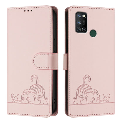 Realme 7i Cat and Mouse Embossed PU Leather RFID Case with Wallet Slots, Anti-Fall Protection, Kickstand, and Lanyard-buycases.co.uk