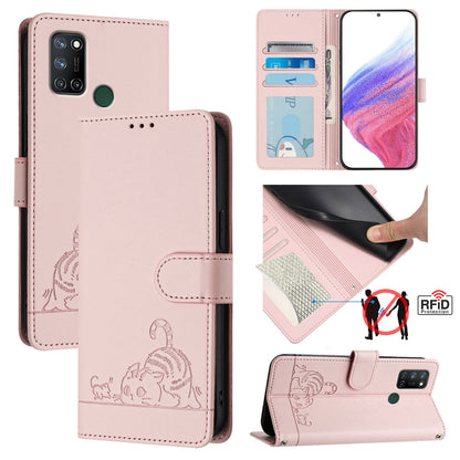 Realme 7i Cat and Mouse Embossed PU Leather RFID Case with Wallet Slots, Anti-Fall Protection, Kickstand, and Lanyard-buycases.co.uk