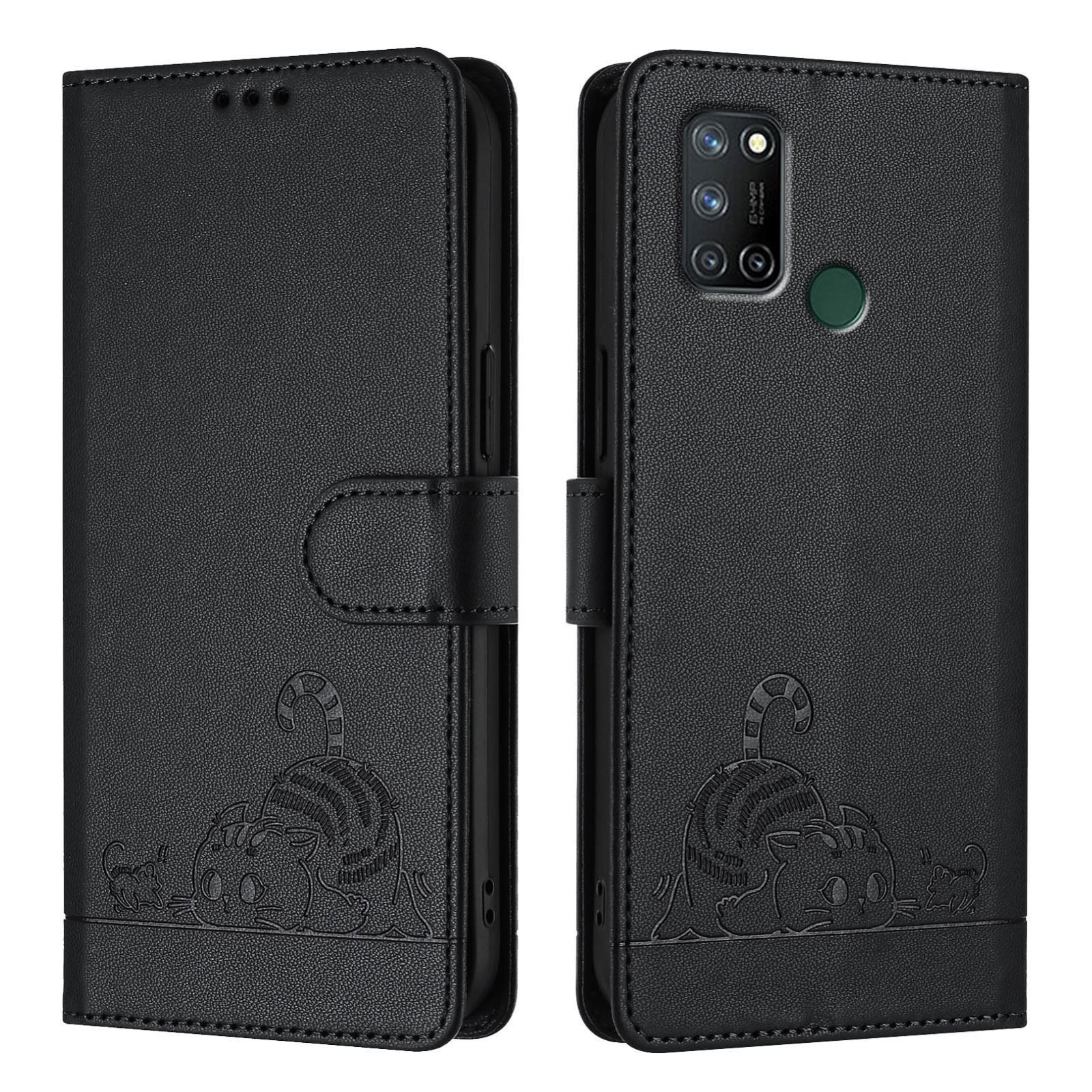 Realme 7i Cat and Mouse Embossed PU Leather RFID Case with Wallet Slots, Anti-Fall Protection, Kickstand, and Lanyard-buycases.co.uk
