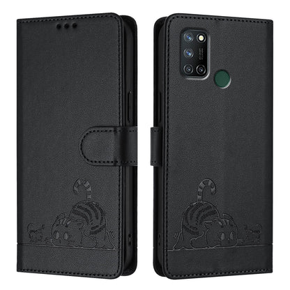 Realme 7i Cat and Mouse Embossed PU Leather RFID Case with Wallet Slots, Anti-Fall Protection, Kickstand, and Lanyard-buycases.co.uk
