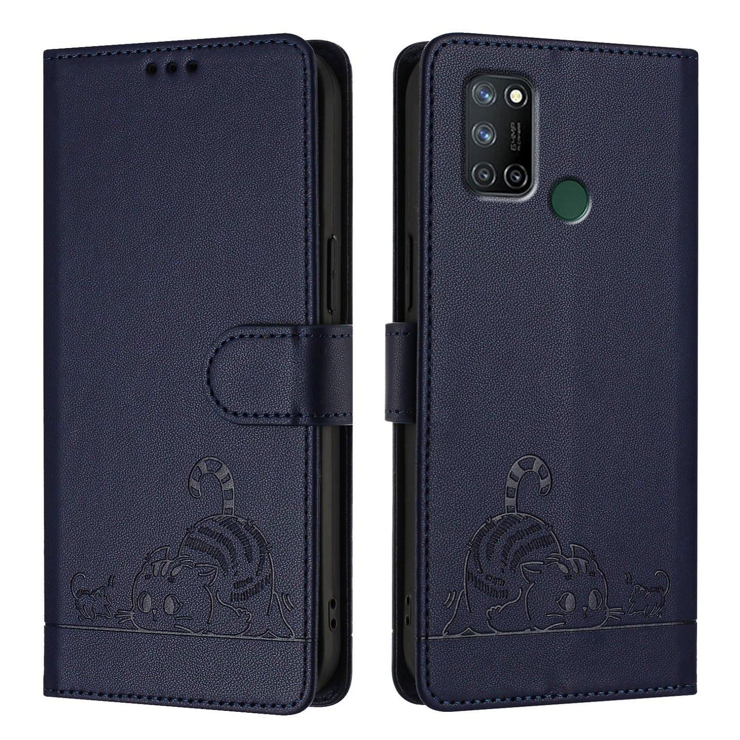 Realme C17 Cat and Mouse Embossed PU Leather RFID Case with Wallet Slots, Anti-Fall Protection, Kickstand, and Lanyard-buycases.co.uk
