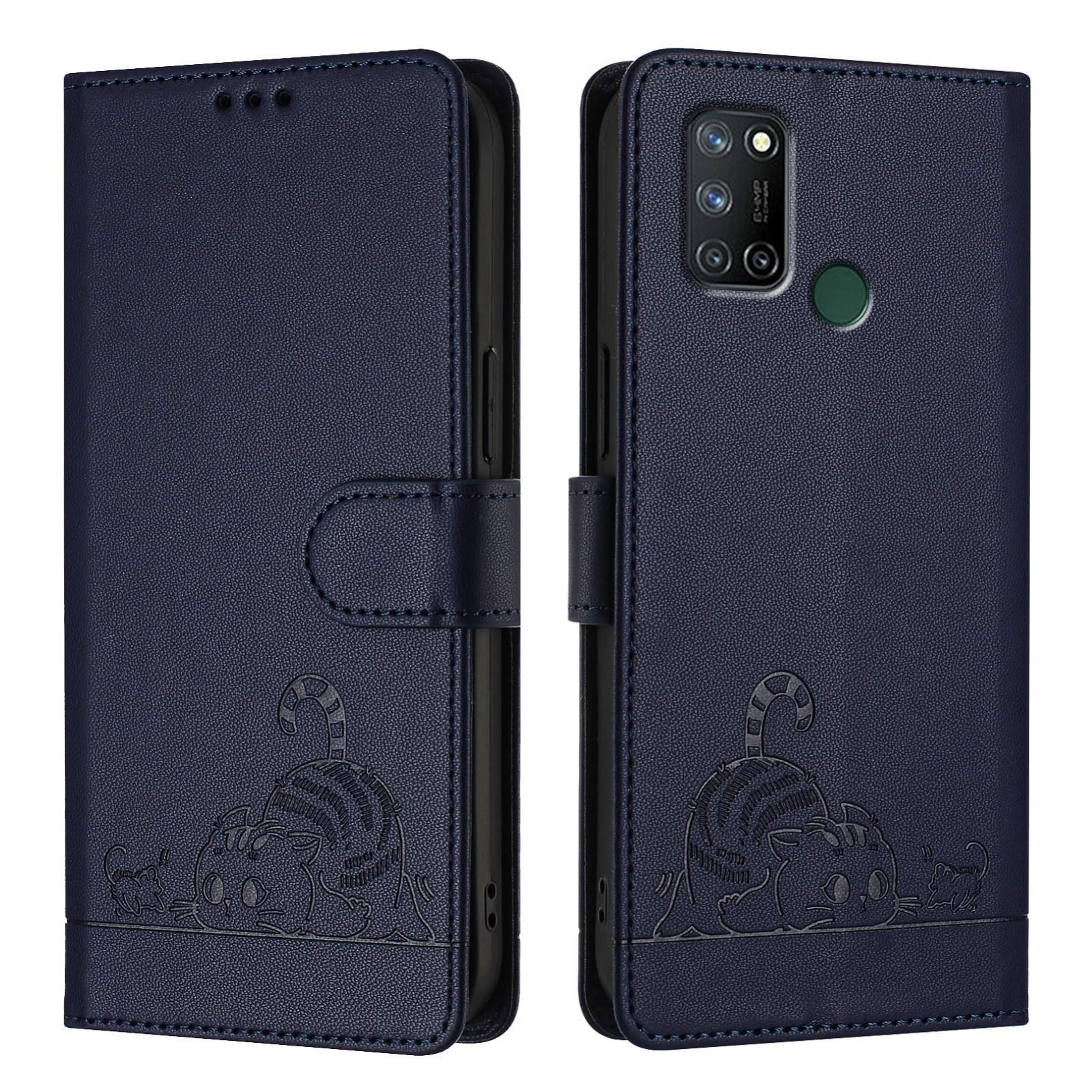 Realme C17 Cat and Mouse Embossed PU Leather RFID Case with Wallet Slots, Anti-Fall Protection, Kickstand, and Lanyard-buycases.co.uk