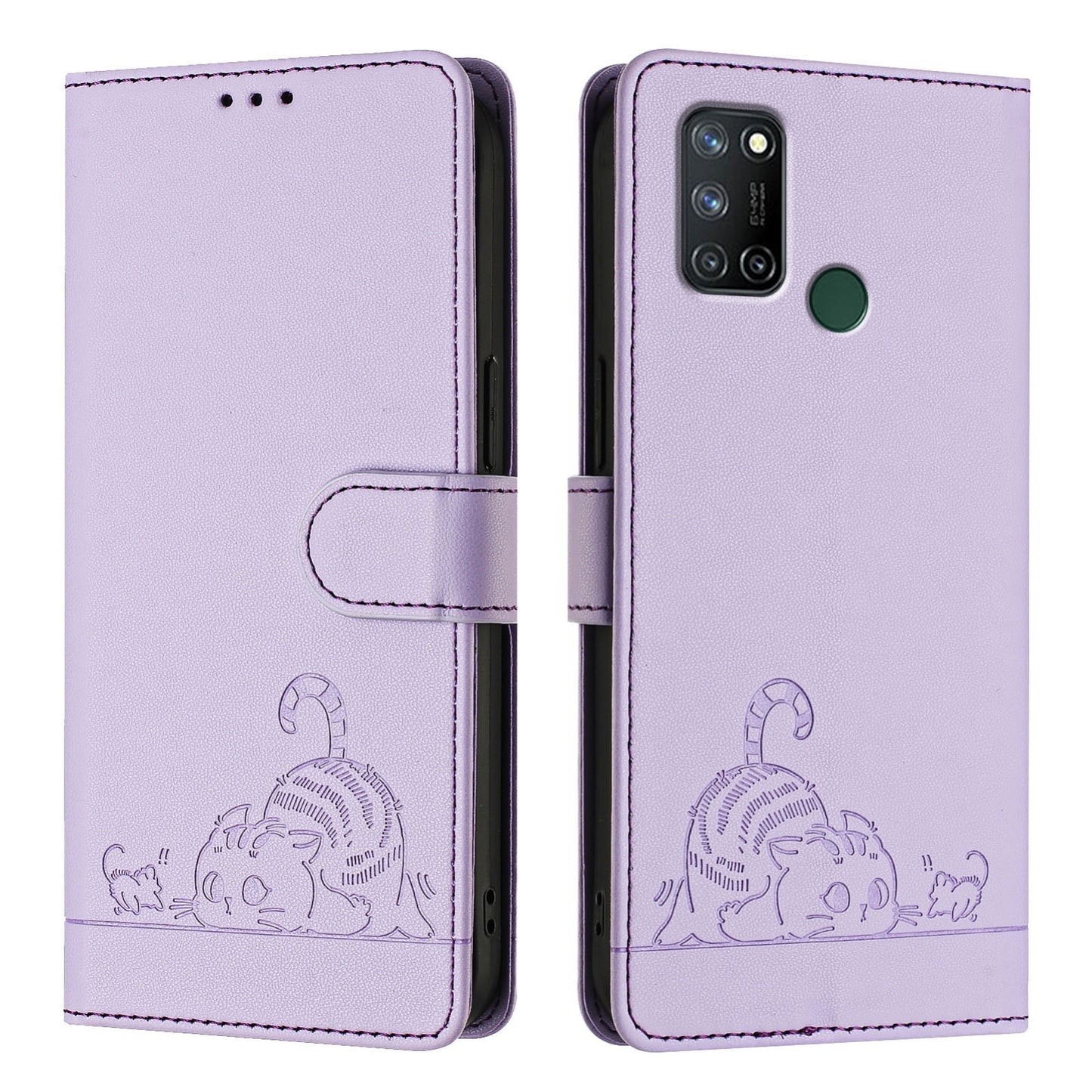 Realme C17 Cat and Mouse Embossed PU Leather RFID Case with Wallet Slots, Anti-Fall Protection, Kickstand, and Lanyard-buycases.co.uk