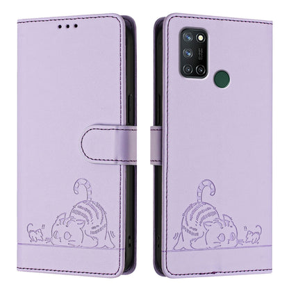 Realme C17 Cat and Mouse Embossed PU Leather RFID Case with Wallet Slots, Anti-Fall Protection, Kickstand, and Lanyard-buycases.co.uk