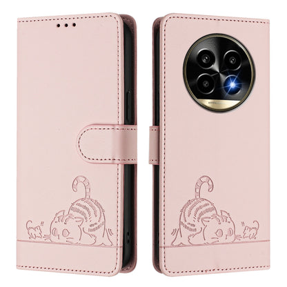 Realme 13 Pro+ 5G Cat and Mouse Embossed PU Leather RFID Case with Wallet Slots, Anti-Fall Protection, Kickstand, and Lanyard-buycases.co.uk