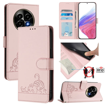 Realme 13 Pro Cat and Mouse Embossed PU Leather RFID Case with Wallet Slots, Anti-Fall Protection, Kickstand, and Lanyard-buycases.co.uk