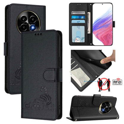 Realme 13 Pro Cat and Mouse Embossed PU Leather RFID Case with Wallet Slots, Anti-Fall Protection, Kickstand, and Lanyard-buycases.co.uk