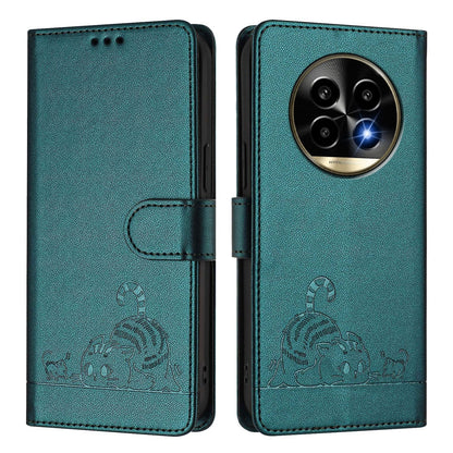 Realme 13 Pro Cat and Mouse Embossed PU Leather RFID Case with Wallet Slots, Anti-Fall Protection, Kickstand, and Lanyard-buycases.co.uk