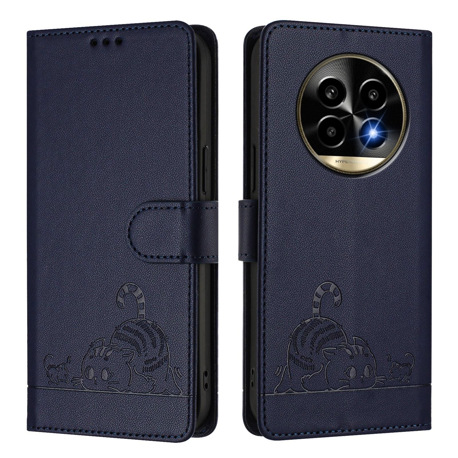 Realme 13 Pro+ 5G Cat and Mouse Embossed PU Leather RFID Case with Wallet Slots, Anti-Fall Protection, Kickstand, and Lanyard-buycases.co.uk