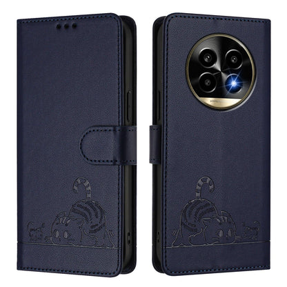 Realme 13 Pro+ 5G Cat and Mouse Embossed PU Leather RFID Case with Wallet Slots, Anti-Fall Protection, Kickstand, and Lanyard-buycases.co.uk