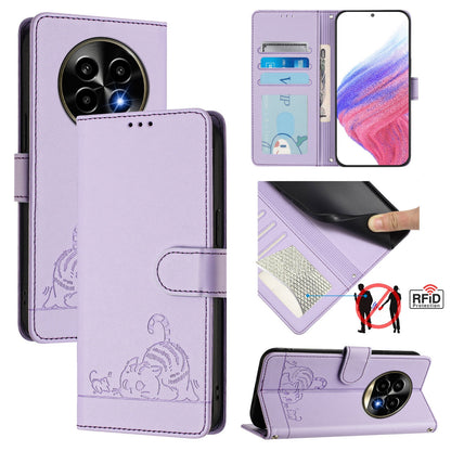 Realme 13 Pro Cat and Mouse Embossed PU Leather RFID Case with Wallet Slots, Anti-Fall Protection, Kickstand, and Lanyard-buycases.co.uk