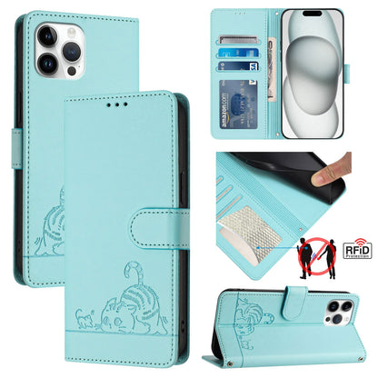 iPhone 12 Pro Max Cat and Mouse Embossed PU Leather RFID Case with Wallet Slots, Anti-Fall Protection, Kickstand, and Lanyard-buycases.co.uk