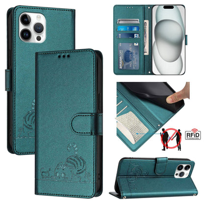 iPhone 12 Pro Max Cat and Mouse Embossed PU Leather RFID Case with Wallet Slots, Anti-Fall Protection, Kickstand, and Lanyard-buycases.co.uk