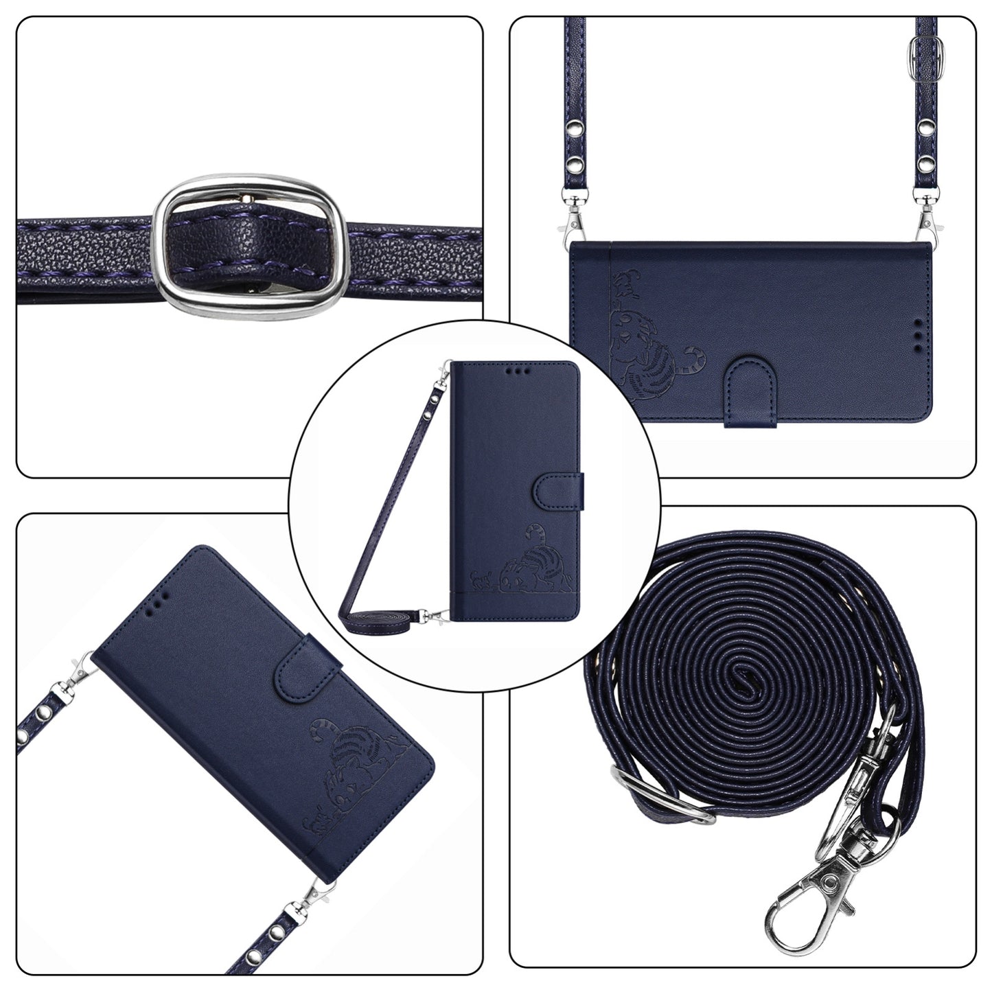 iPhone X Cat and Mouse Embossed PU Leather RFID Case with Wallet Slots, Anti-Fall Protection, Kickstand, and Lanyard-buycases.co.uk