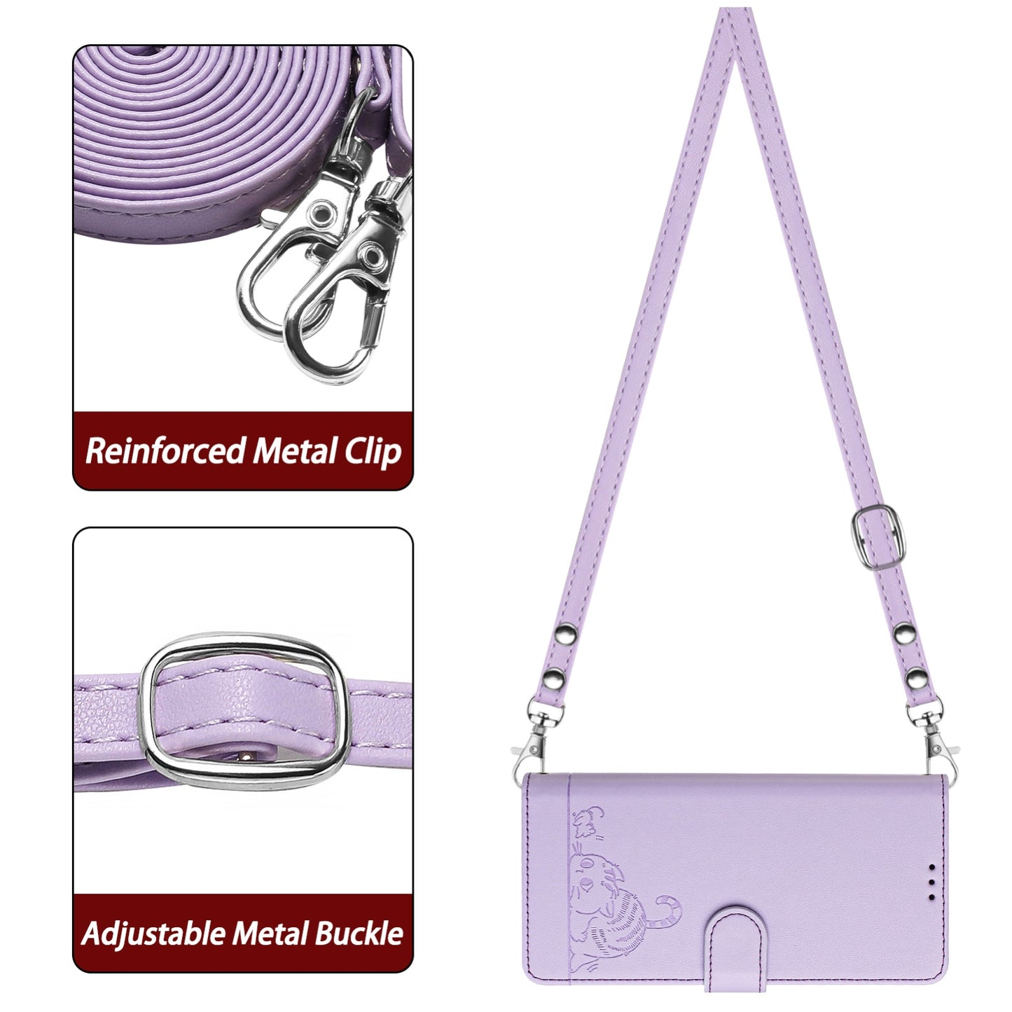 iPhone X Cat and Mouse Embossed PU Leather RFID Case with Wallet Slots, Anti-Fall Protection, Kickstand, and Lanyard-buycases.co.uk
