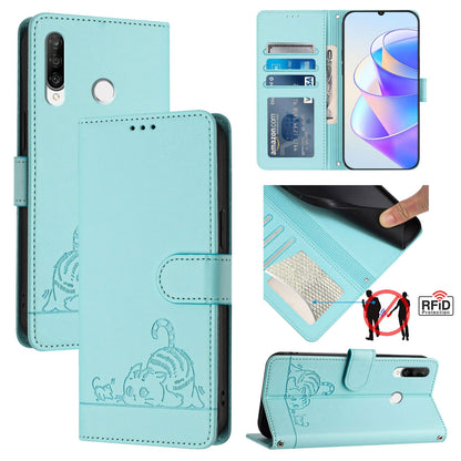Huawei P30 Lite Cat and Mouse Embossed PU Leather RFID Case with Wallet Slots, Anti-Fall Protection, Kickstand, and Lanyard-buycases.co.uk
