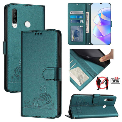 Huawei Nova 4e Cat and Mouse Embossed PU Leather RFID Case with Wallet Slots, Anti-Fall Protection, Kickstand, and Lanyard-buycases.co.uk