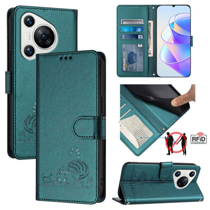 Huawei Pura 70 Cat and Mouse Embossed PU Leather RFID Case with Wallet Slots, Anti-Fall Protection, Kickstand, and Lanyard-buycases.co.uk
