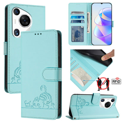 Huawei Pura 70 Pro Cat and Mouse Embossed PU Leather RFID Case with Wallet Slots, Anti-Fall Protection, Kickstand, and Lanyard-buycases.co.uk