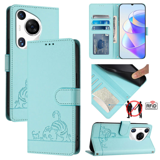 Huawei Pura 70 Pro Cat and Mouse Embossed PU Leather RFID Case with Wallet Slots, Anti-Fall Protection, Kickstand, and Lanyard-buycases.co.uk