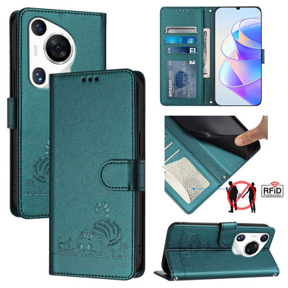Huawei Pura 70 Pro Cat and Mouse Embossed PU Leather RFID Case with Wallet Slots, Anti-Fall Protection, Kickstand, and Lanyard-buycases.co.uk