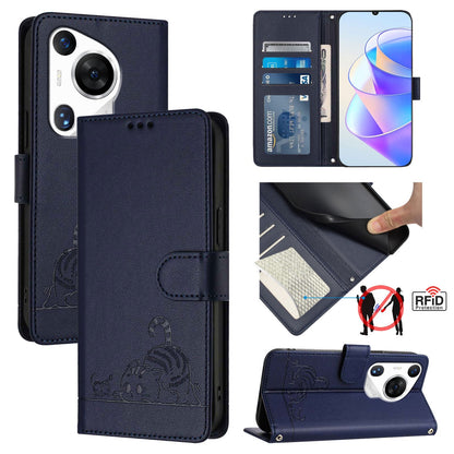 Huawei Pura 70 Pro Cat and Mouse Embossed PU Leather RFID Case with Wallet Slots, Anti-Fall Protection, Kickstand, and Lanyard-buycases.co.uk