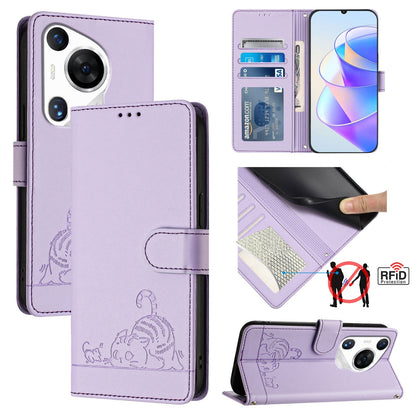 Huawei Pura 70 Pro Cat and Mouse Embossed PU Leather RFID Case with Wallet Slots, Anti-Fall Protection, Kickstand, and Lanyard-buycases.co.uk