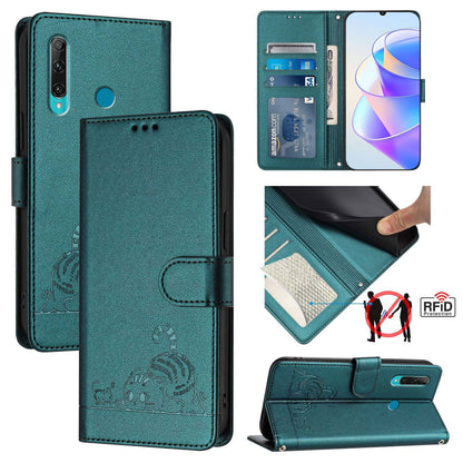 Huawei Enjoy 9s 4G Cat and Mouse Embossed PU Leather RFID Case with Wallet Slots, Anti-Fall Protection, Kickstand, and Lanyard-buycases.co.uk