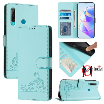 Huawei P Smart+ 2019 Cat and Mouse Embossed PU Leather RFID Case with Wallet Slots, Anti-Fall Protection, Kickstand, and Lanyard-buycases.co.uk