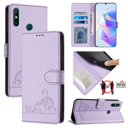 Huawei Enjoy 20 SE Cat and Mouse Embossed PU Leather RFID Case with Wallet Slots, Anti-Fall Protection, Kickstand, and Lanyard-buycases.co.uk