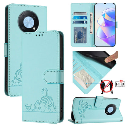 Huawei Enjoy 50 Pro 4G Cat and Mouse Embossed PU Leather RFID Case with Wallet Slots, Anti-Fall Protection, Kickstand, and Lanyard-buycases.co.uk