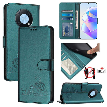 Huawei Enjoy 50 Pro 4G Cat and Mouse Embossed PU Leather RFID Case with Wallet Slots, Anti-Fall Protection, Kickstand, and Lanyard-buycases.co.uk
