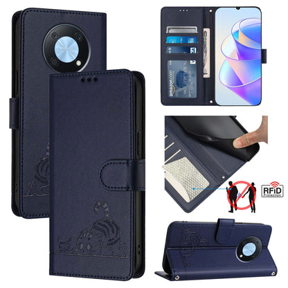 Huawei Enjoy 50 Pro 4G Cat and Mouse Embossed PU Leather RFID Case with Wallet Slots, Anti-Fall Protection, Kickstand, and Lanyard-buycases.co.uk
