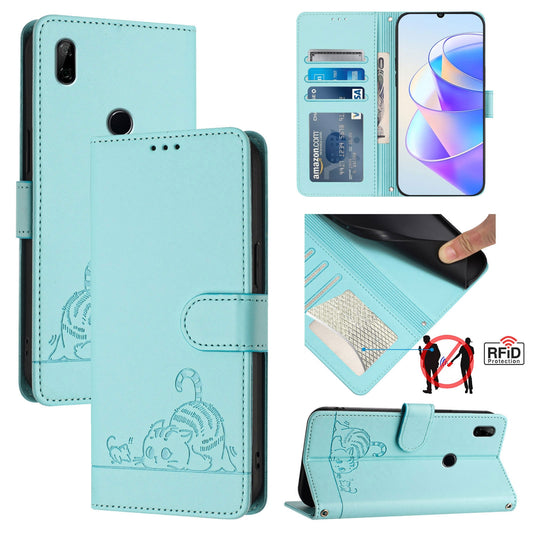 Huawei P Smart Z Cat and Mouse Embossed PU Leather RFID Case with Wallet Slots, Anti-Fall Protection, Kickstand, and Lanyard-buycases.co.uk