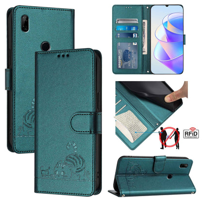 Huawei P Smart Z Cat and Mouse Embossed PU Leather RFID Case with Wallet Slots, Anti-Fall Protection, Kickstand, and Lanyard-buycases.co.uk