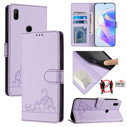 Huawei P Smart Z Cat and Mouse Embossed PU Leather RFID Case with Wallet Slots, Anti-Fall Protection, Kickstand, and Lanyard-buycases.co.uk