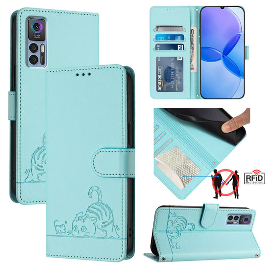 TCL 30+ Cat and Mouse Embossed PU Leather RFID Case with Wallet Slots, Anti-Fall Protection, Kickstand, and Lanyard-buycases.co.uk