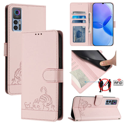 TCL 30+ Cat and Mouse Embossed PU Leather RFID Case with Wallet Slots, Anti-Fall Protection, Kickstand, and Lanyard-buycases.co.uk